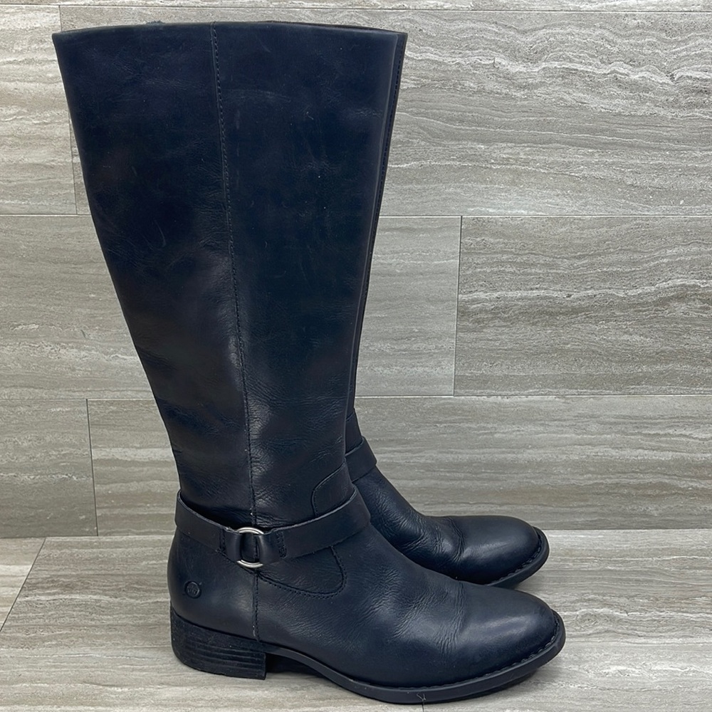 Born Saddler Wide Calf Tall Black Leather Riding Boots Womens 8.5
